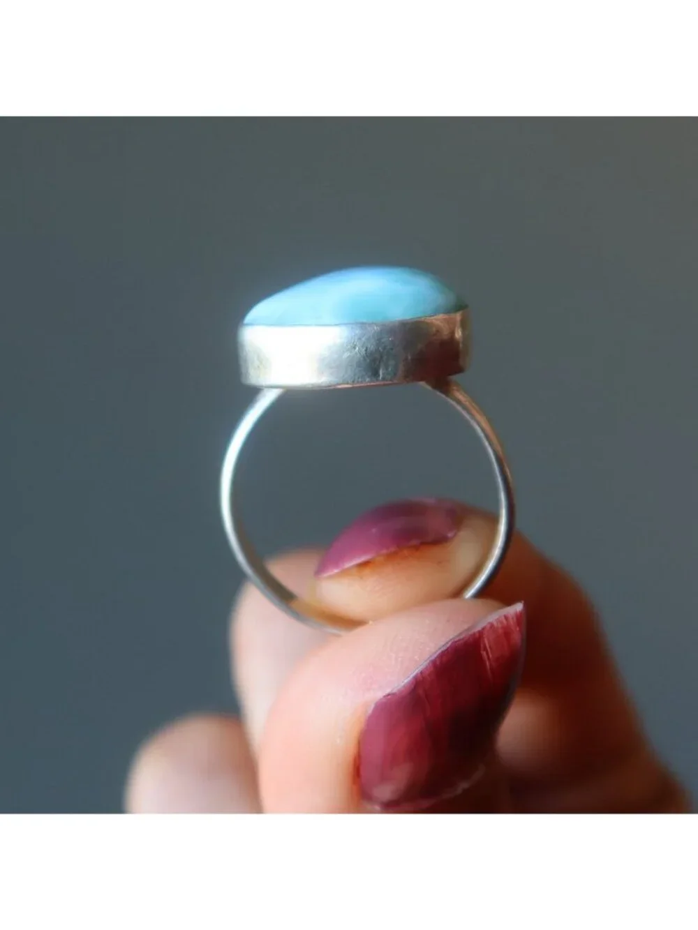 Larimar Ring My Dreams Blue Statement Gem Sterling Silver Size 8.75 Boho Jewelry